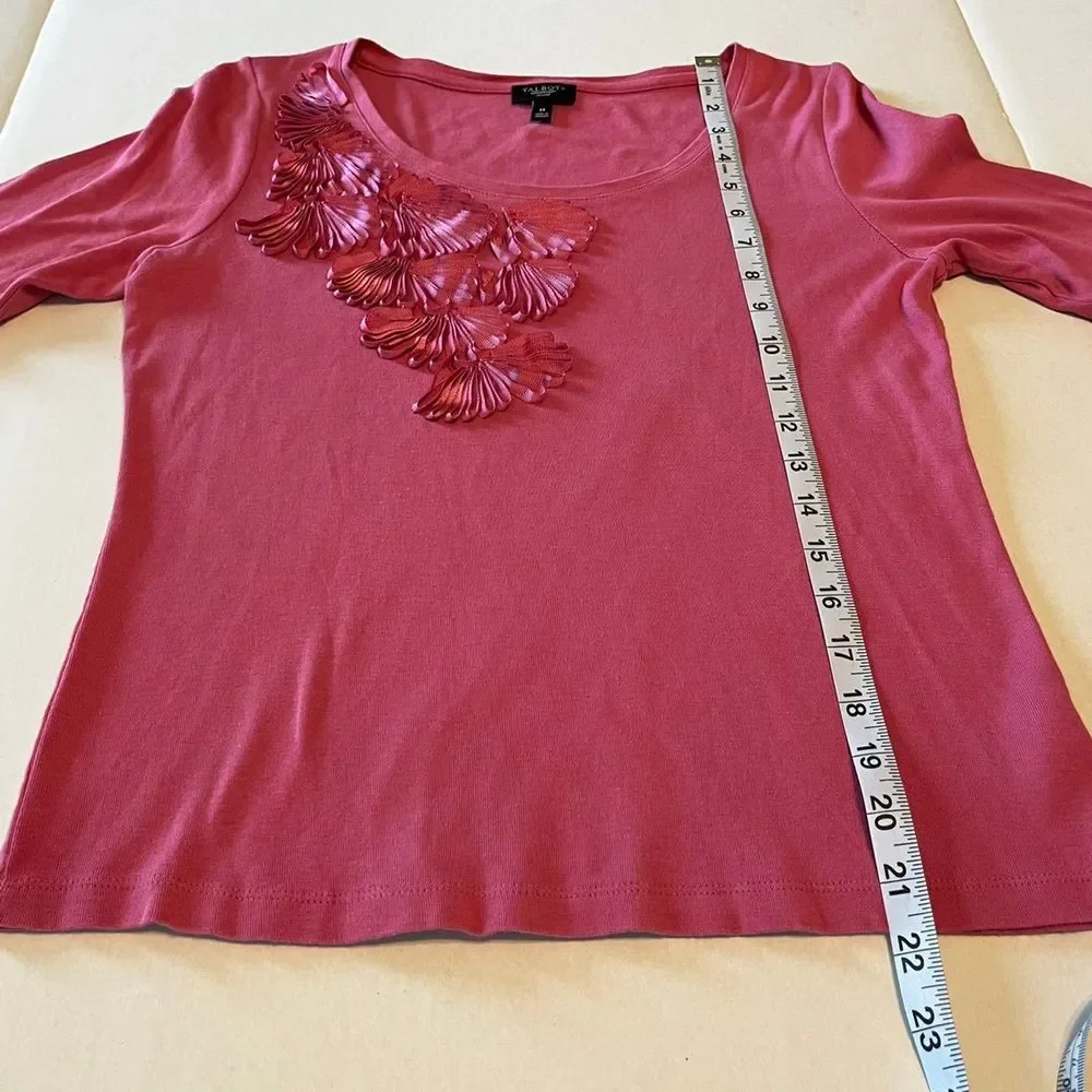 Talbots Petites pink‎ ribbon design half sleeve size medium M shirt